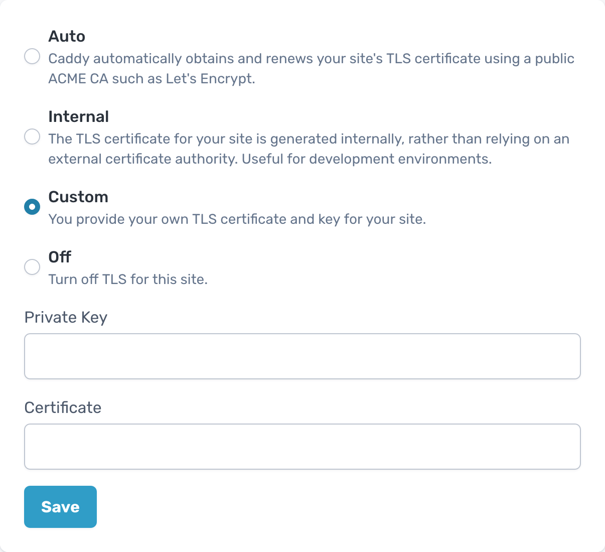 TLS settings at Eddy Server Management